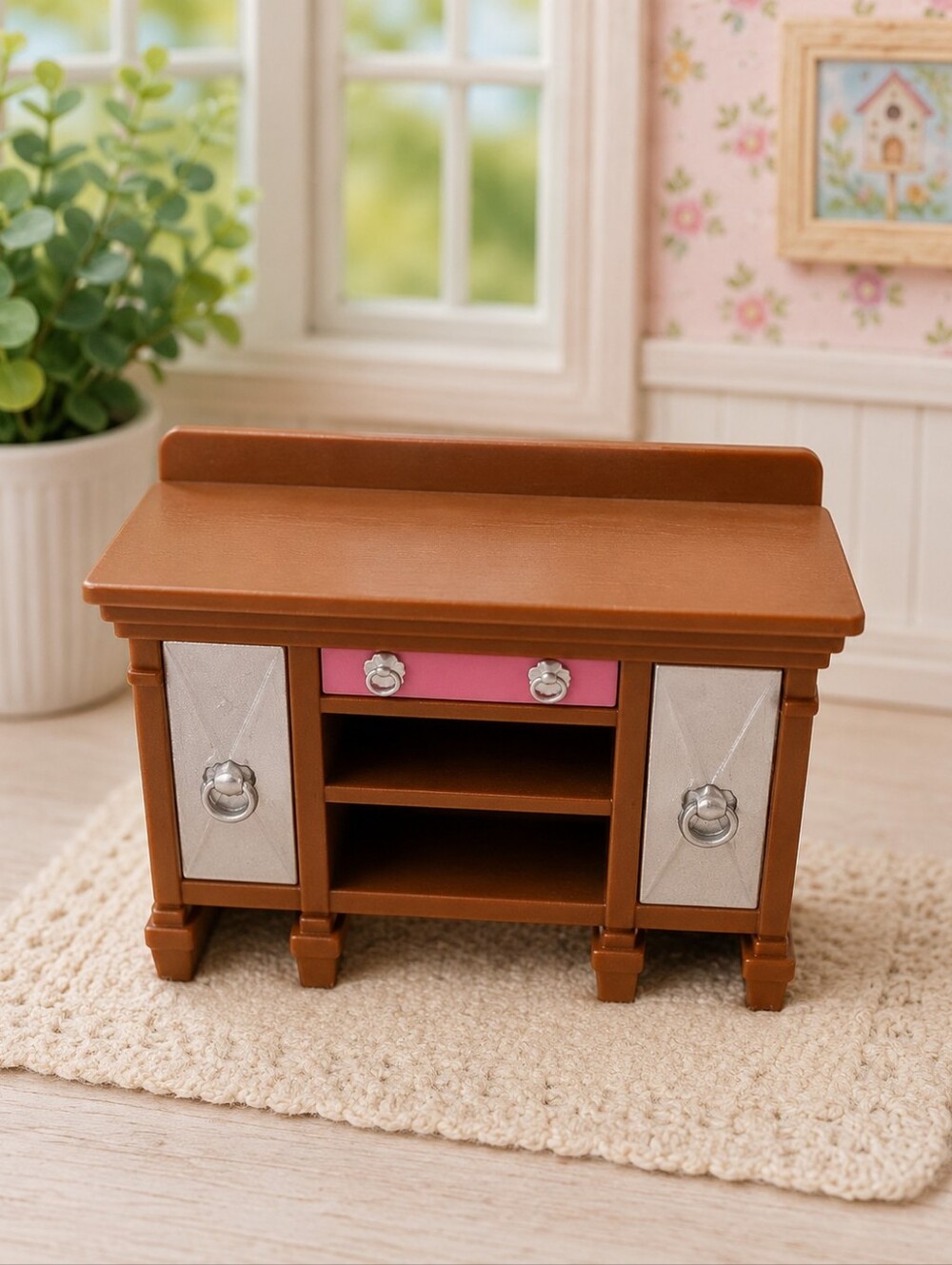 Fisher Price Loving Family Dollhouse Sideboard Buffet Cabinet TV Stand Furniture